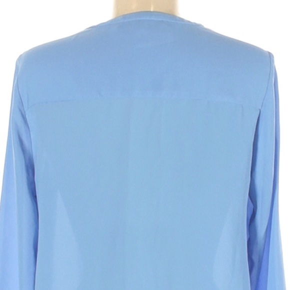LC Lauren Conrad M blouse blue BOHO long cuffed sleeve lightweight button accent - Picture 6 of 15